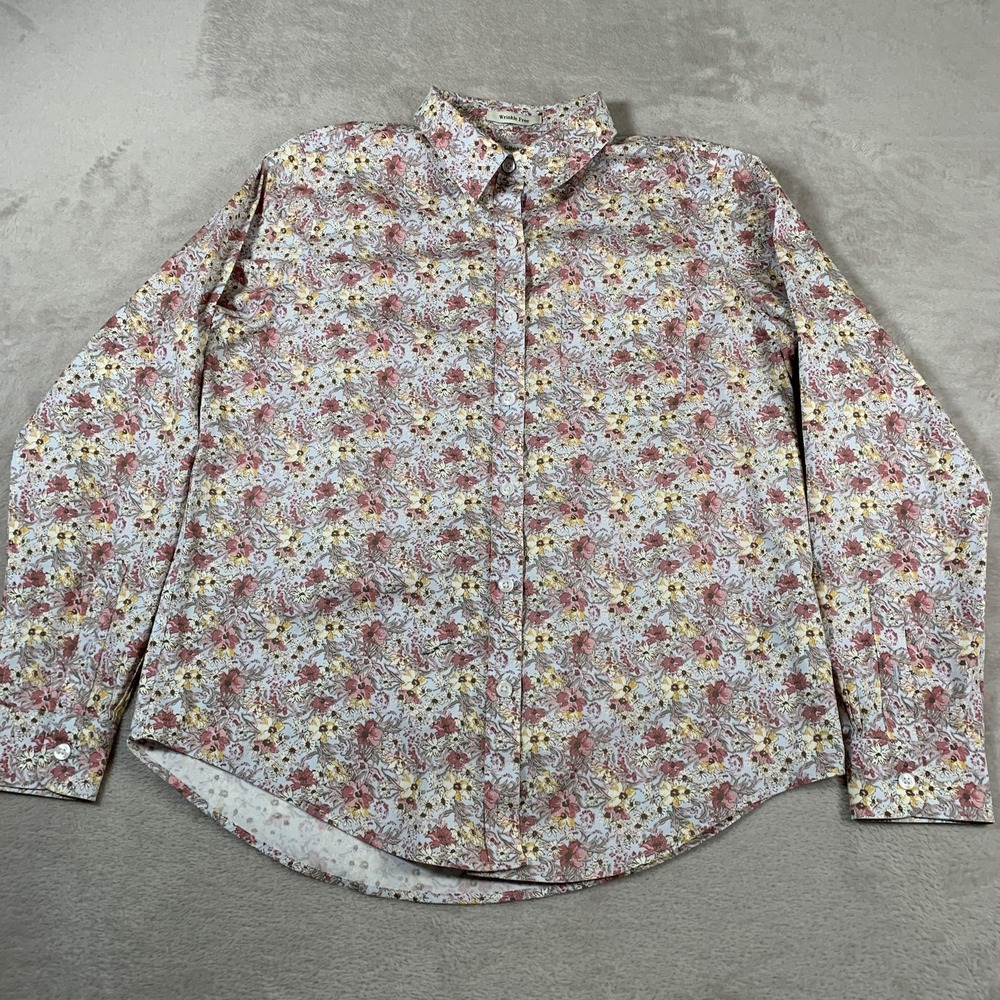 LL Bean Shirt Mens Small Floral‎ Wrinkle Free Long Sleeve Button Up Casual